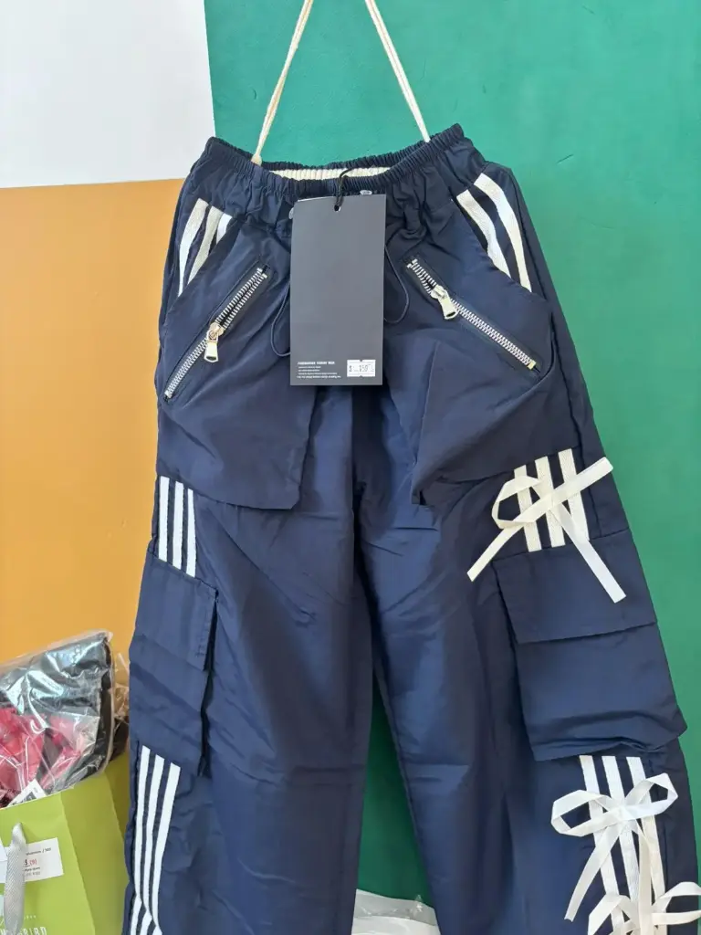 深藍條紋童裝工裝褲